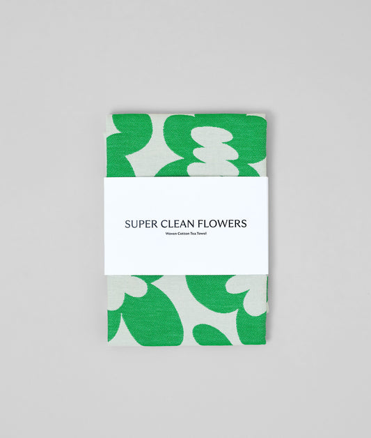 Flowers and Squiggles Green / Natural Cotton Tea Towel