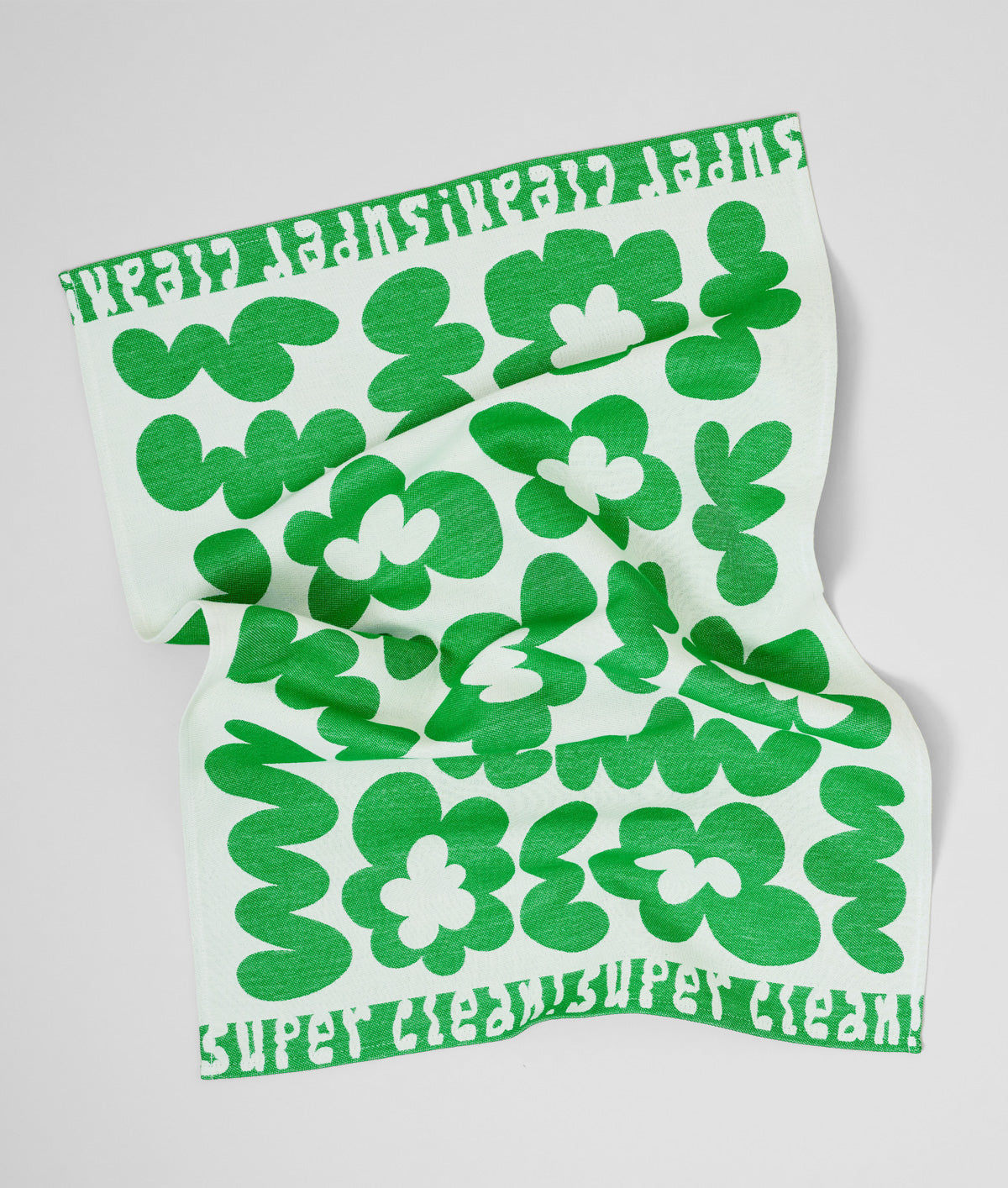 Flowers and Squiggles Green / Natural Cotton Tea Towel