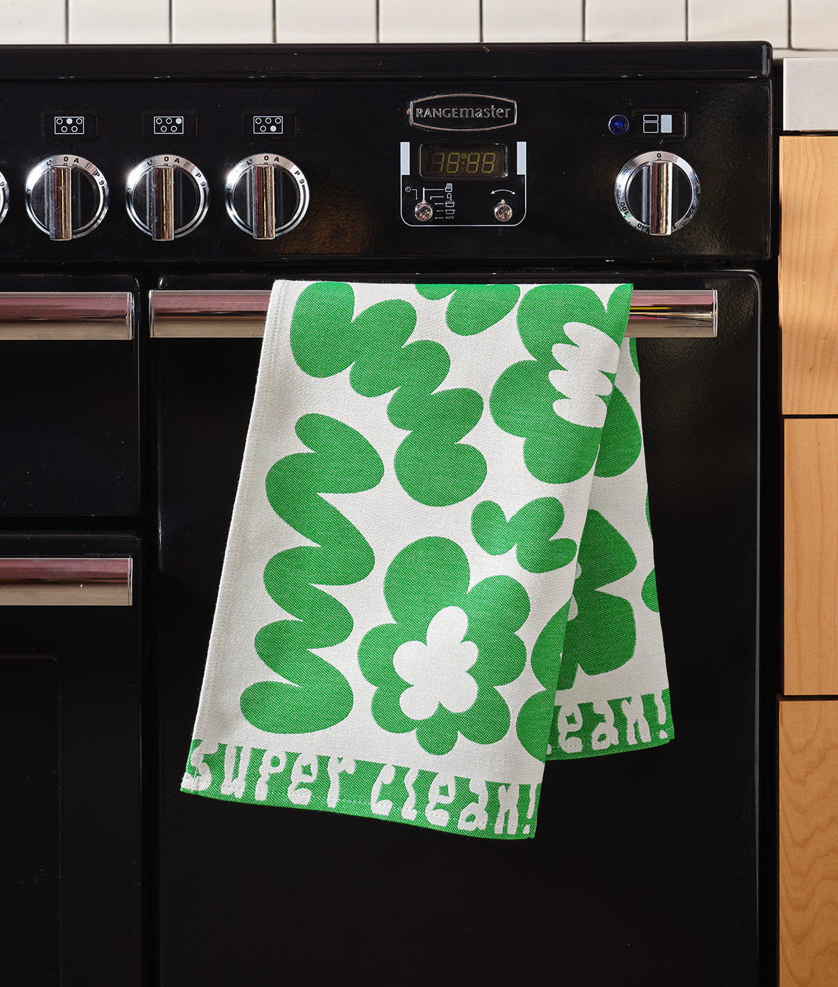 Flowers and Squiggles Green / Natural Cotton Tea Towel