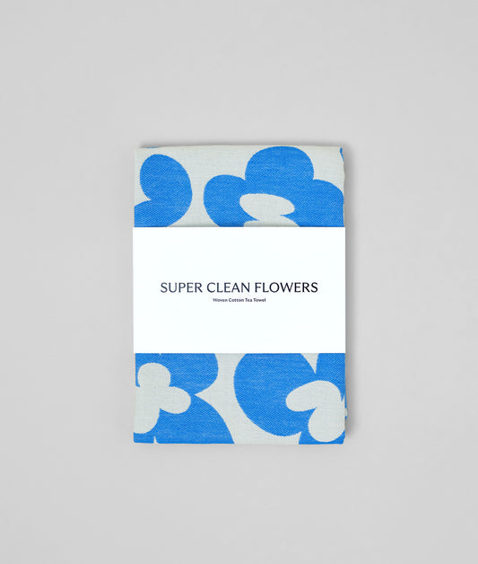 Flowers and Squiggles Blue / Natural Cotton Tea Towel