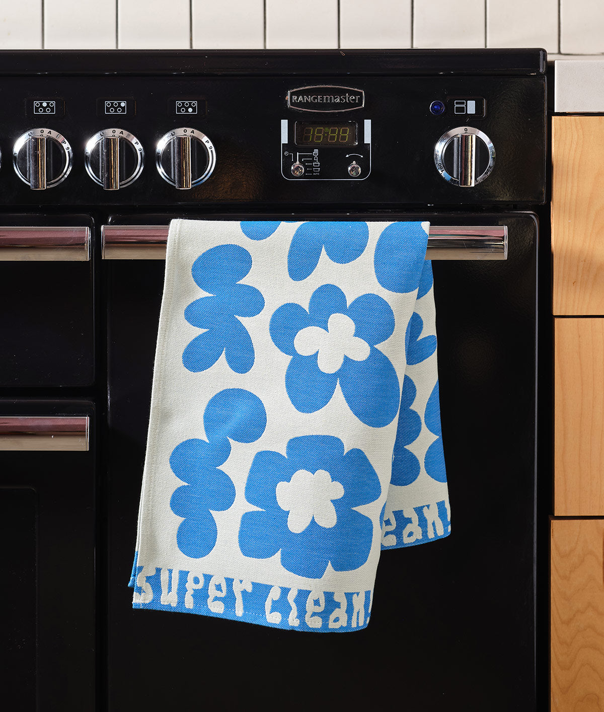 Super Clean Flowers Blue/Natural Cotton Tea Towel