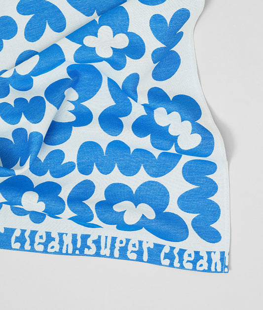 Flowers and Squiggles Blue / Natural Cotton Tea Towel