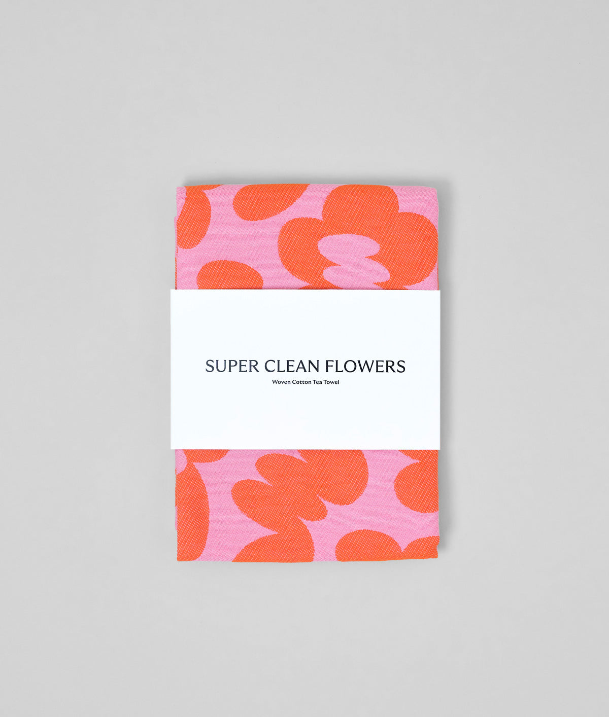 Flowers and Squiggles Pink / Warm Red Cotton Tea Towel