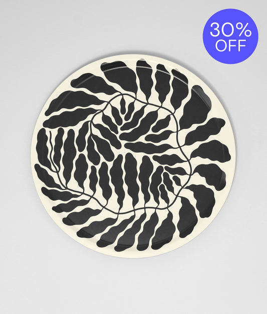 **30% OFF **  Leaves Charcoal Large Round Birch Serving Tray