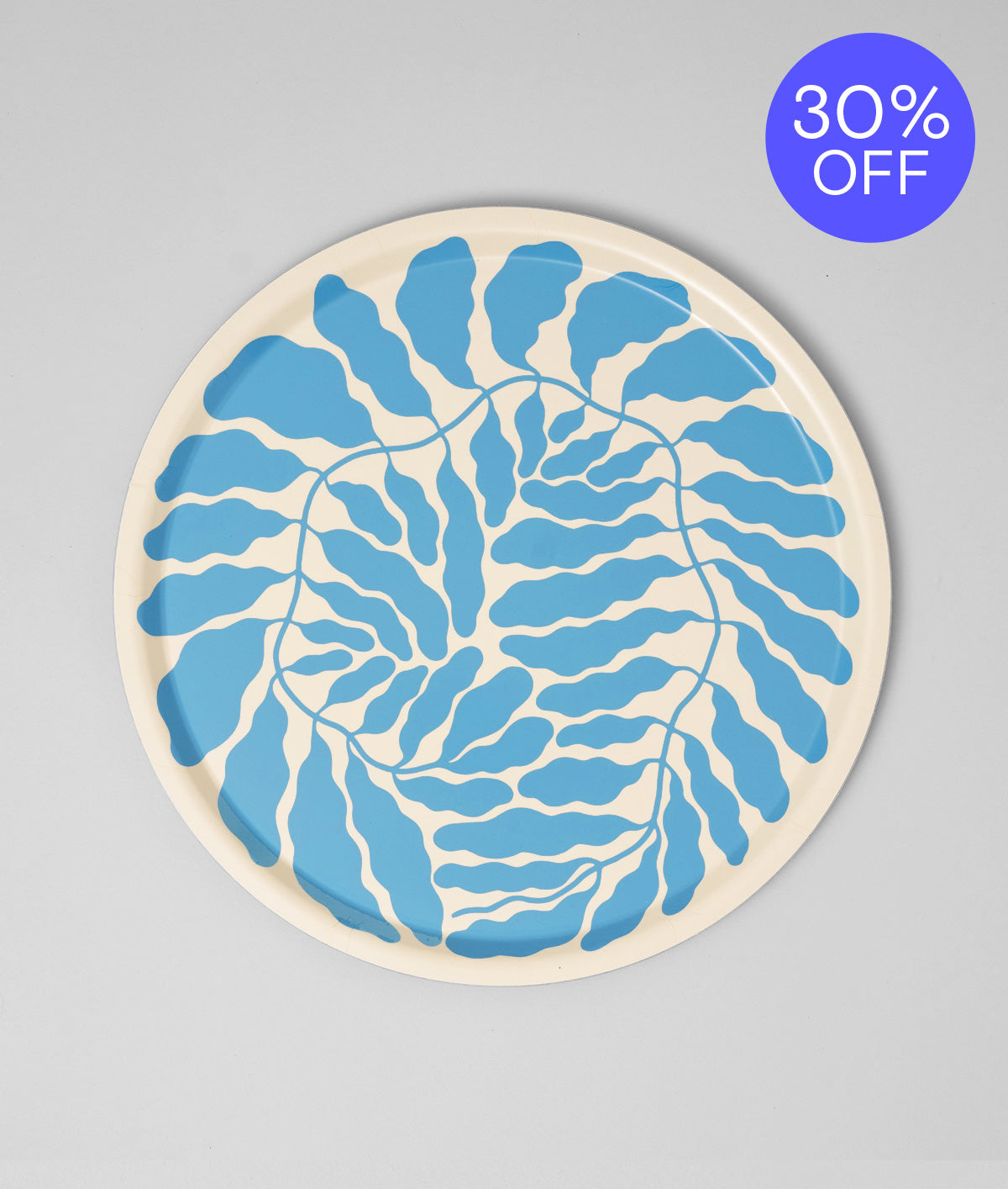 **30% OFF **  Leaves Sky Blue Large Round Birch Serving Tray