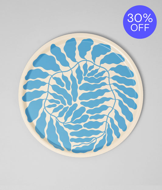 **30% OFF **  Leaves Sky Blue Large Round Birch Serving Tray