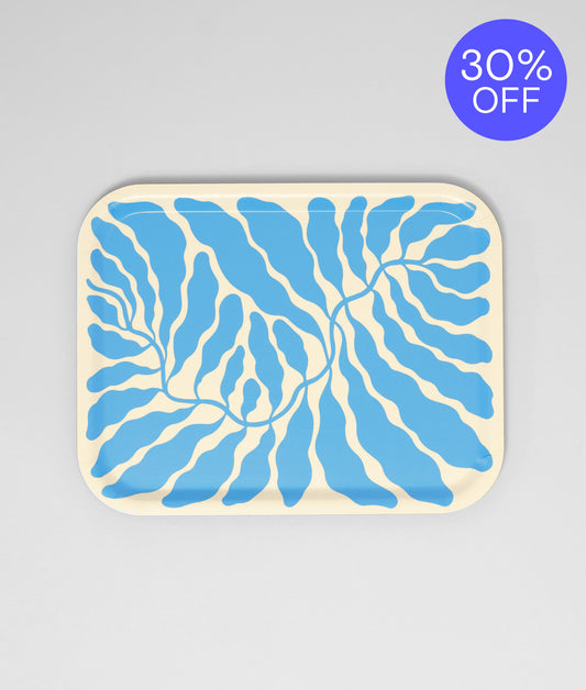 **30% OFF **  Leaves Sky Blue Rectangle Birch Serving Tray