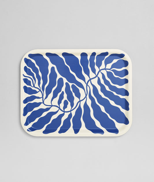Leaves Deep Blue Rectangle Birch Serving Tray