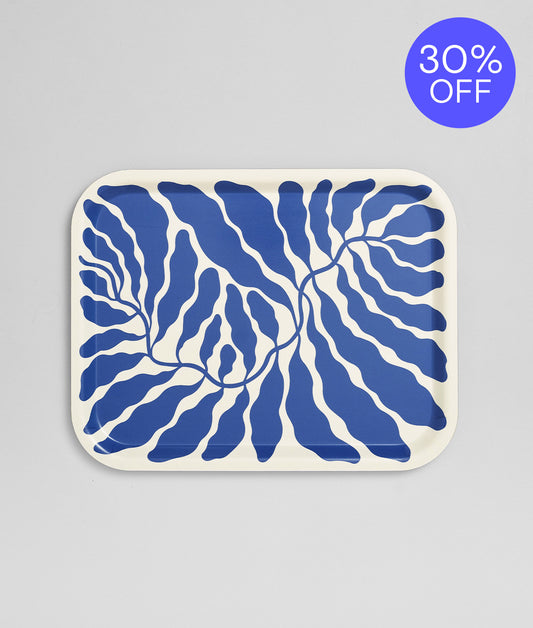 **30% OFF **  Leaves Deep Blue Rectangle Birch Serving Tray