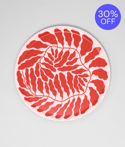 **30% OFF **  Leaves Red Round Birch Serving Tray
