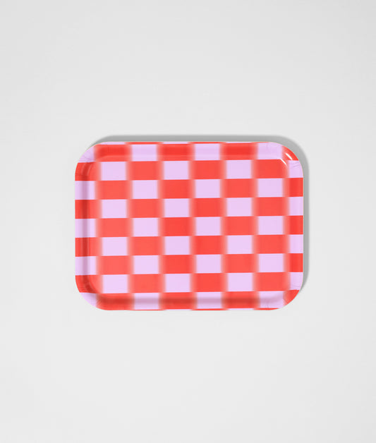 Red Blur Check Mini Birch Serving Tray