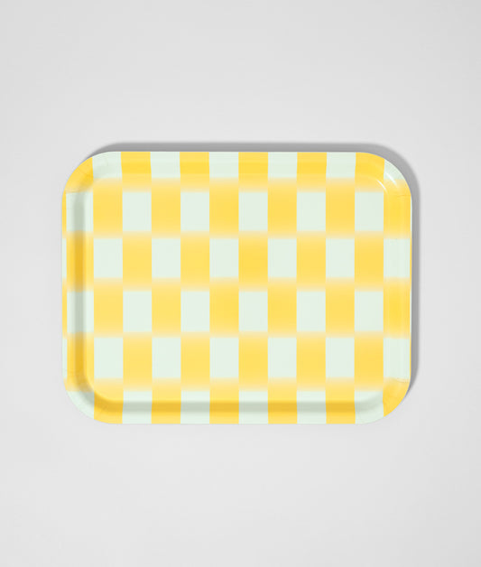 Yellow Blur Check Rectangle Birch Serving Tray