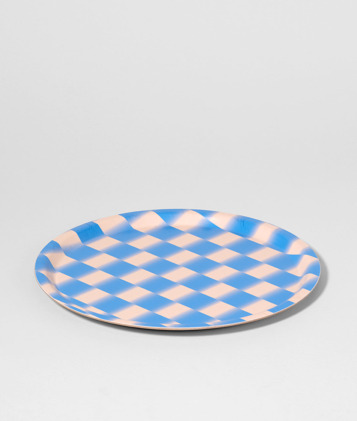 Blue Blur Check Mini Round Birch Serving Tray