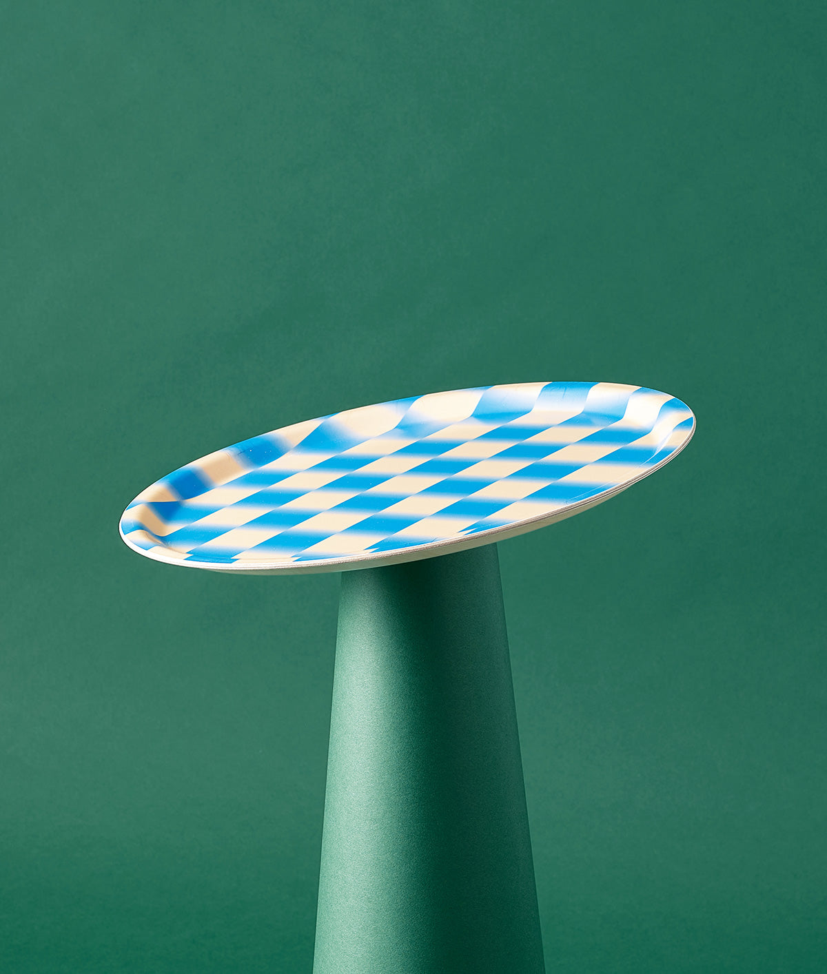 Blue Gradient Check Mini Round Birch Serving Tray