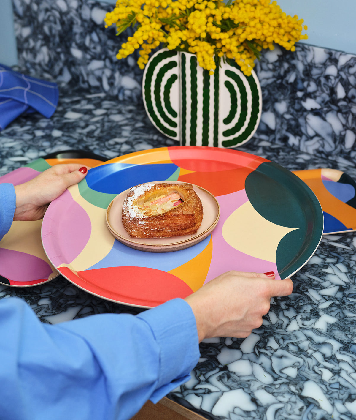 Abstract Round Birch Serving Tray