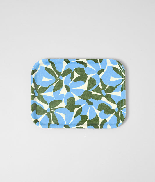 Blue Flowers / Natural Mini Birch Serving Tray