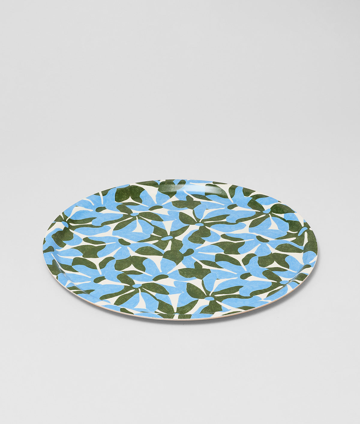 Blue Flowers / Natural Round Birch Serving Tray