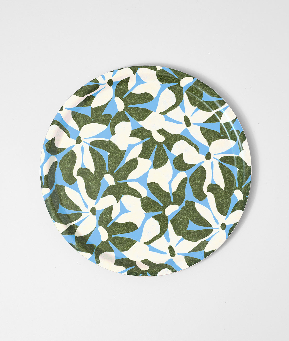 Natural Flowers / Blue Small Round Birch Serving Tray
