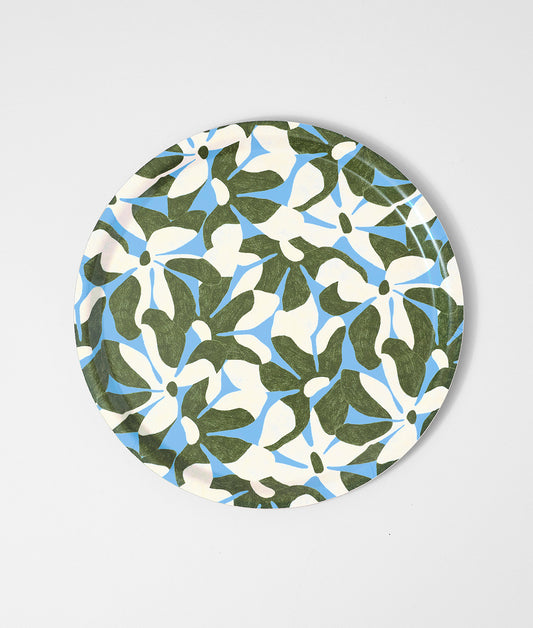Natural Flowers / Blue Small Round Birch Serving Tray