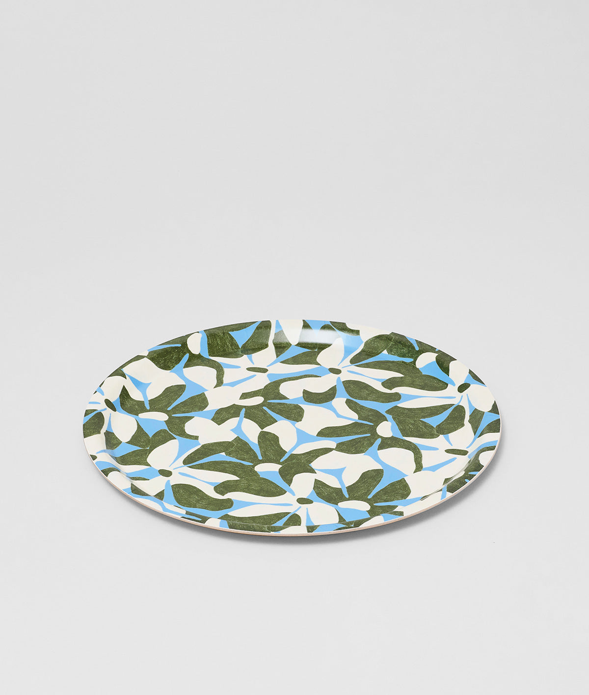 Natural Flowers / Blue Small Round Birch Serving Tray