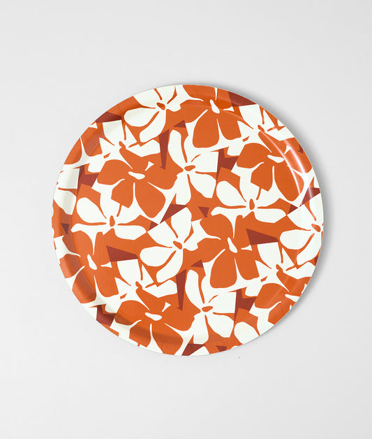 Rust Flowers Small Round Round Birch Serving Tray
