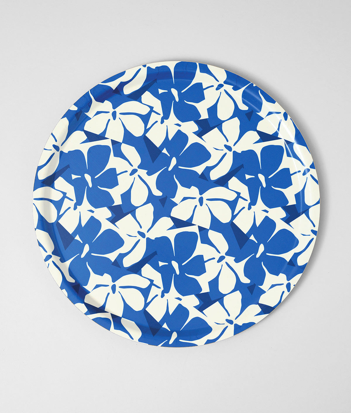 Blue Flowers Round Birch Serving Tray