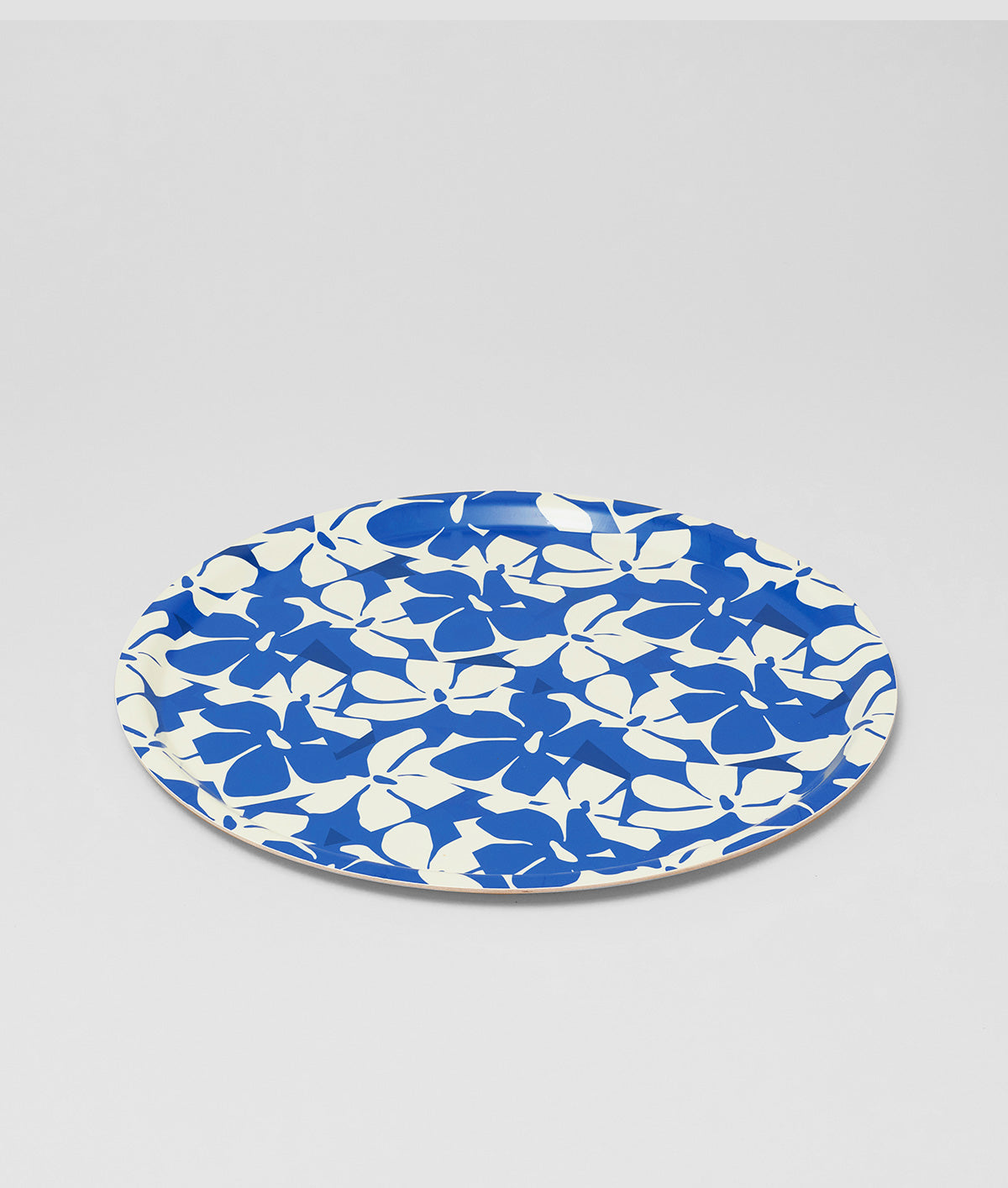 Blue Flowers Round Birch Serving Tray