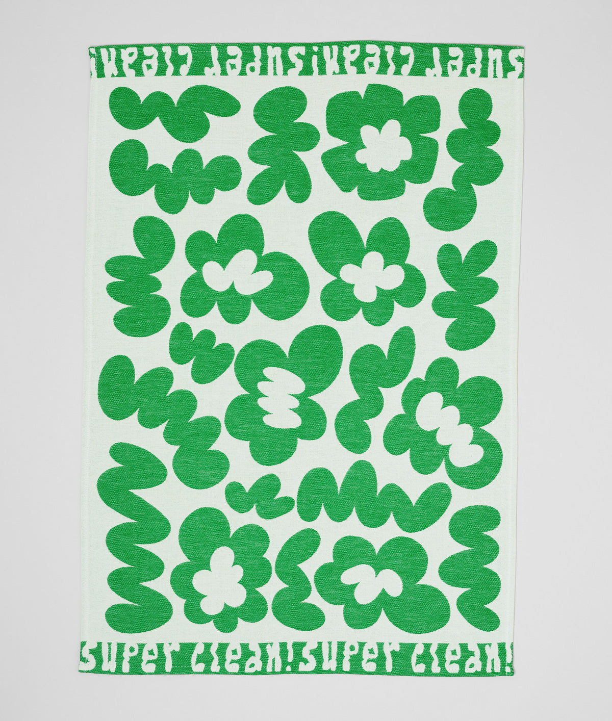 Flowers and Squiggles Green / Natural Cotton Tea Towel