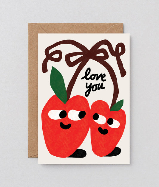 Love You Cherries Embossed Greeting Card