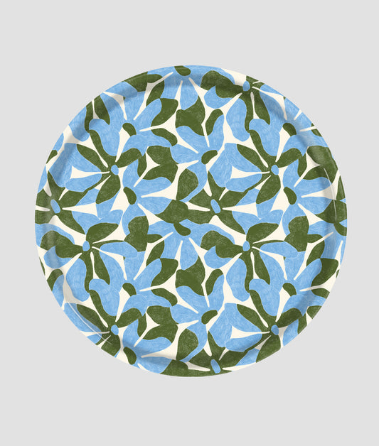 *COMING SOON* Blue Flowers / Natural Round Birch Serving Tray