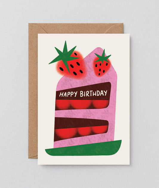 Happy Birthday Strawberry Cake Embossed Greeting Card