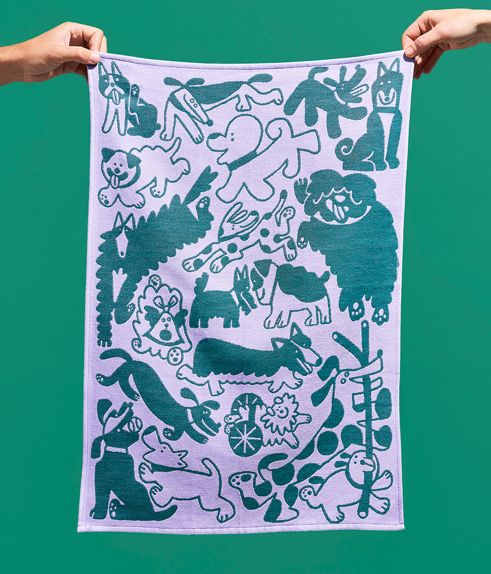 Dogs Day Out Lilac/Green Tea Towel